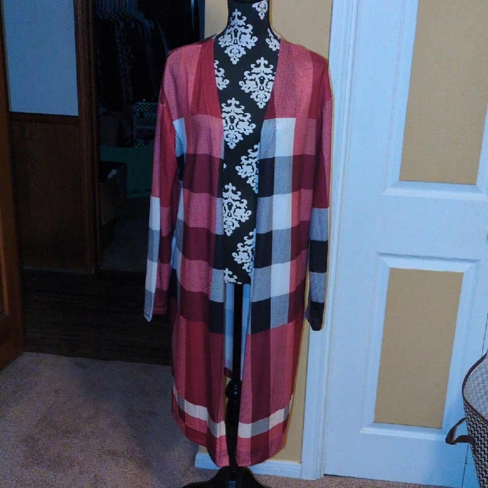Casual Red and Black Cardigan Sweater